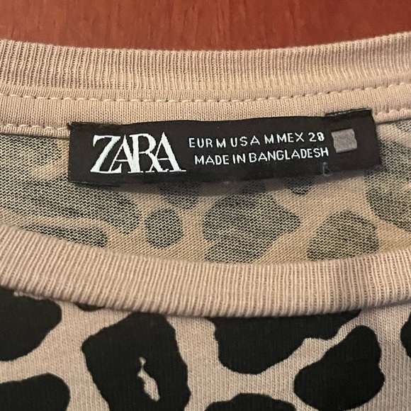 Zara Leopard Print Boxy Fit Short Sleeve Sz M Tee, Black Brown Beige - Picture 7 of 8